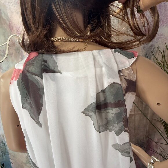 πRobbie Bee Flattering Floral Sleeveless Elastic Waistline Chiffon Maxi Dress - Picture 9 of 16